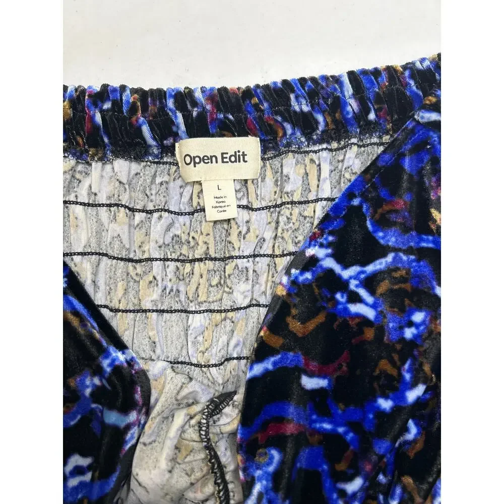 Open Edit Womens Velour Jumpsuit Stretch Strapless Printed Blue Size L. NWOT - Picture 7 of 8